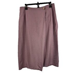 VTG Ellen Figg Linen Rayon‎ Wrap Skirt 14 Mauve Midi Coastal Minimalist Capsule